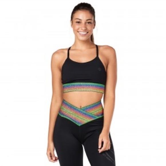 ZUMBA INSPIRE SCOOP BRA.  Glittery band X cross back NWT  Medium - Picture 11 of 12